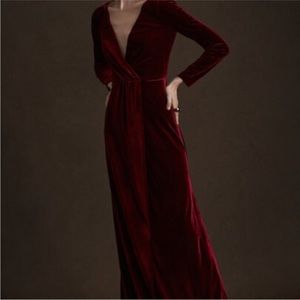 Jenny Yoo Ryland Velvet Maxi Dress, Dark Berry, Size 2
